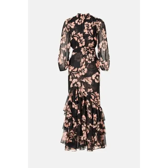 sachin and babi light blue dress DOKOTOO Women's Green Maxi Dress, Floral Print, Long Sleeve, Chiffon,  Spring Summer Wedding Guest Dress, Size XL